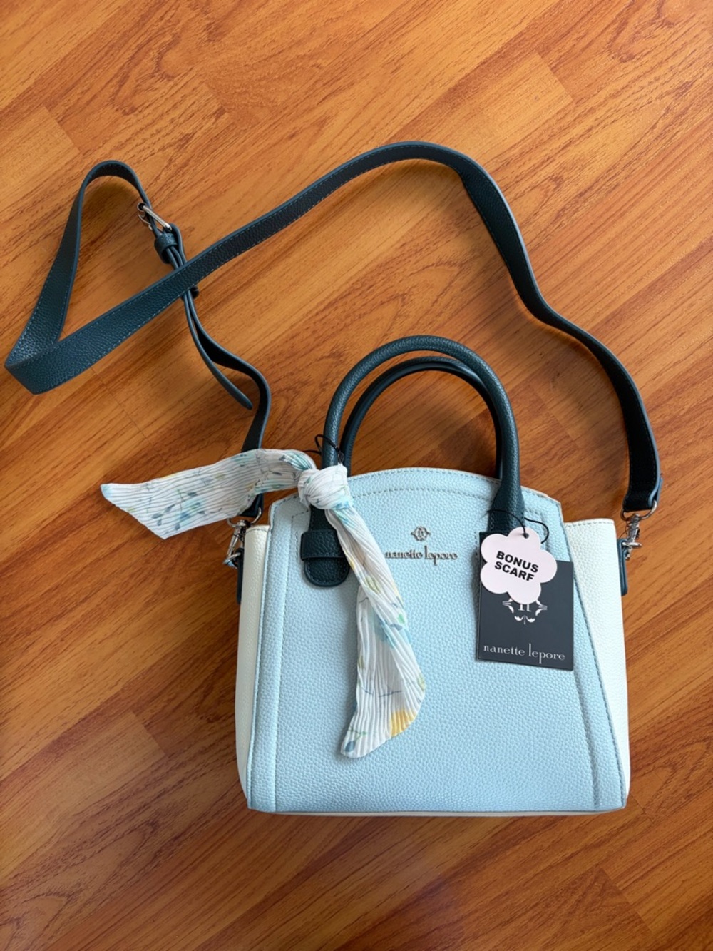 Nanette Lepore Light Blue & Black Mini Satchel with Scarf